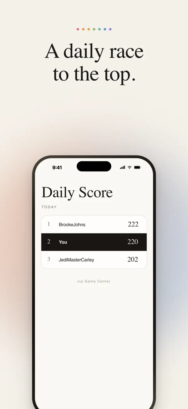 Compete on the Game Center leaderboard with daily color accuracy scores